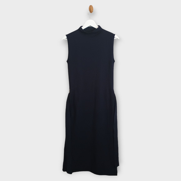 Hobbs London Dress Women's 2 Navy Wool Cashmere Mock Neck Sleeveless Minimalist - Picture 1 of 5